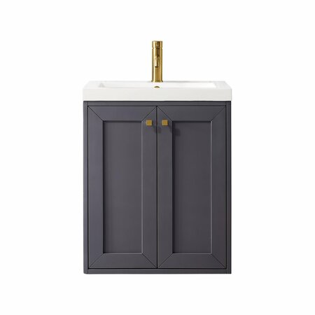 JAMES MARTIN VANITIES Chianti 24in Single Vanity, Mineral Gray w/ White Glossy Composite Stone Top E303V24MGWG